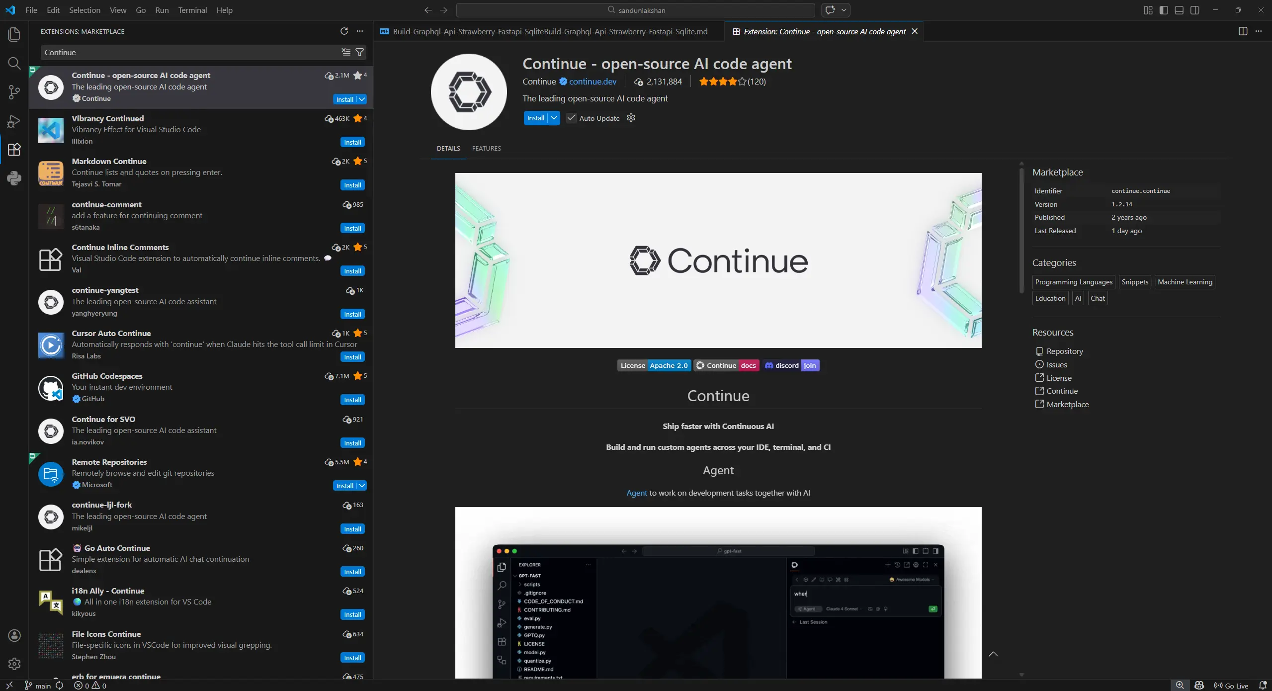 Continue VScode extension